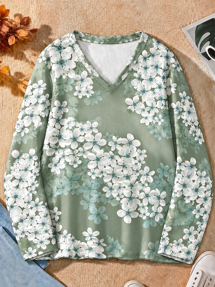 Blossoms Across The Chest - Flora Cotton Long Sleeve Tee