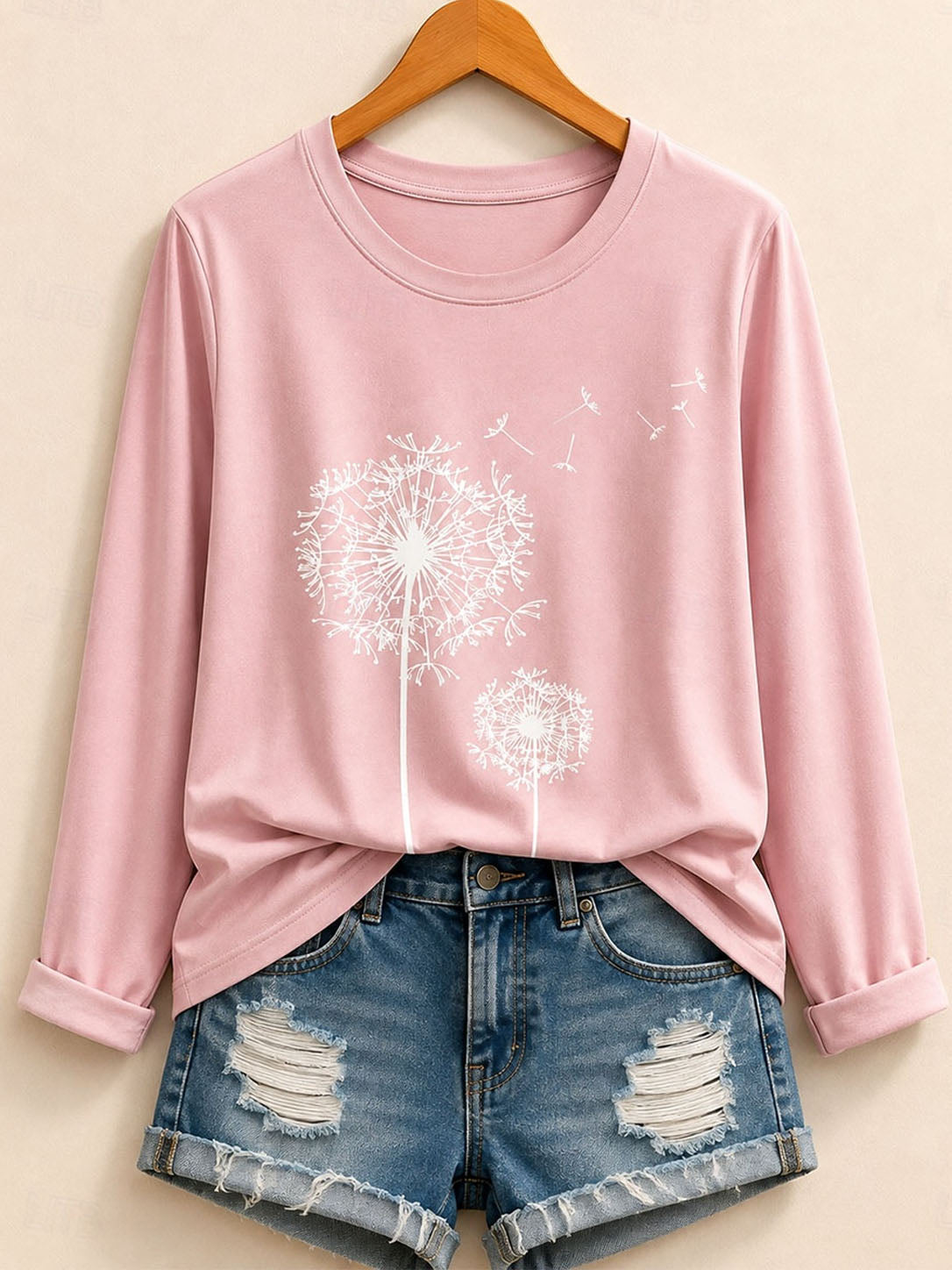 Klassisches botanisches Muster – Baumwoll-Langarmshirt