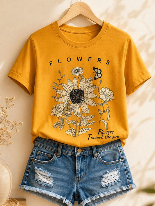 Botanischer Garten Story - Geblümtes Baumwoll-T-Shirt