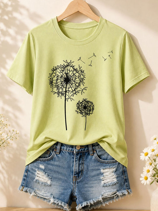Wildflower Löwenzahn Wünsche - Botanisches Baumwoll-T-Shirt
