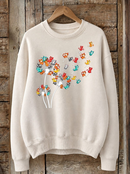 Dandelion Cats In The Wind - Nature Story Cotton Blend Sweatshirt