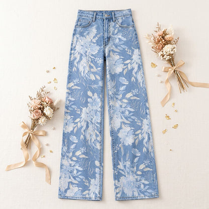 Floral Border Detail Wide Leg Jeans - Flora Women's Jeans