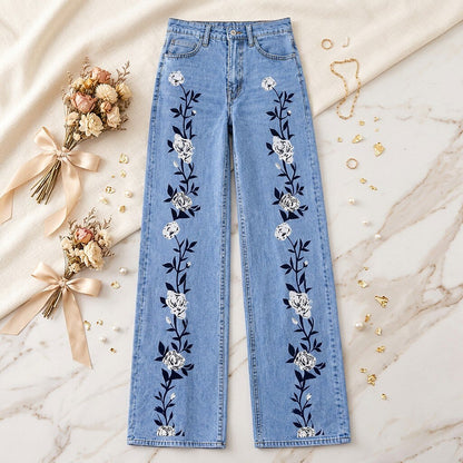 Floral Vine Side Border Wide Leg Jeans - Flora Women's Jeans