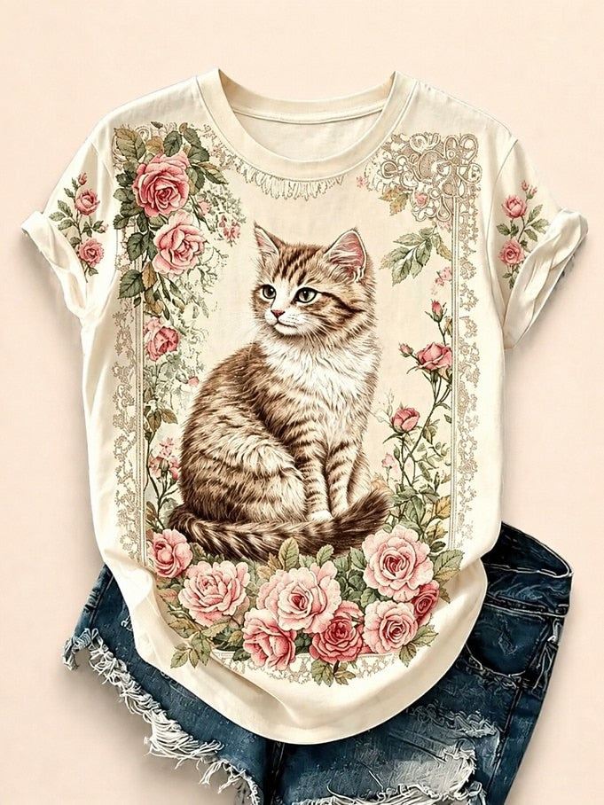 Mardi Gras Cat Tee in Beige