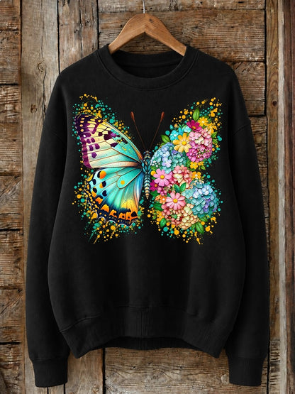 Butterfly Among Hydrangeas - Life Stories Cotton Blend Sweatshirt