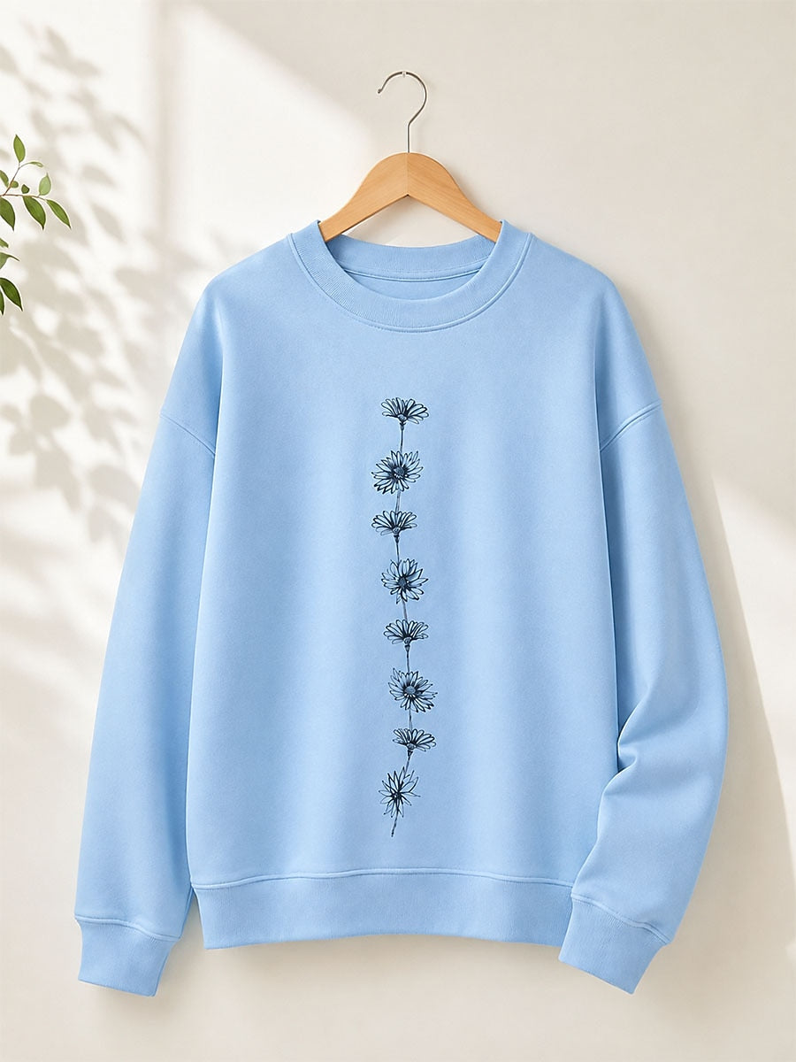 Blue White Floral Sweatshirt in Blue