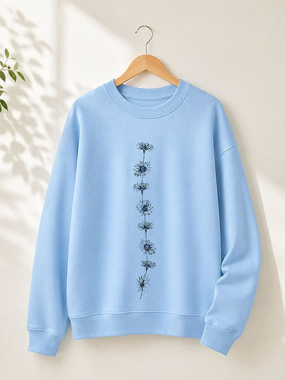 Blue White Floral Sweatshirt in Blue