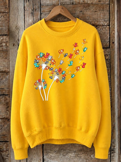 Dandelion Cats In The Wind - Nature Story Cotton Blend Sweatshirt