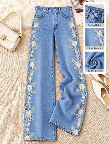 Scattered Floral Wide Leg Jeans - Flora Women's Jeans