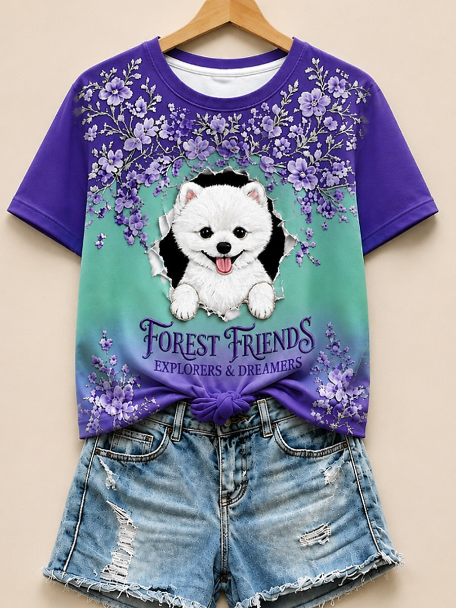 Purple Animal Cotton Tee in Purple