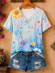 Watercolor Wildflowers Allover Print - Life Stories Cotton Tee