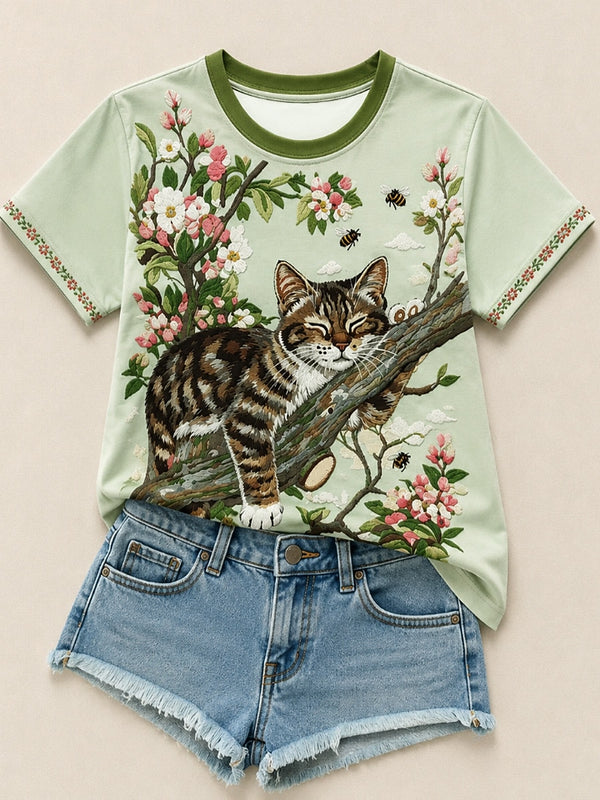 Cat Among Apple Blossoms - Nature Story Cotton Tee