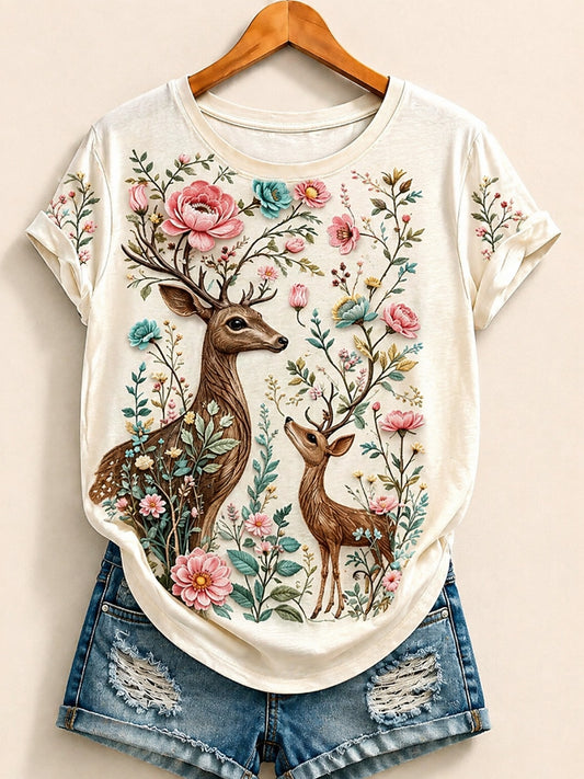 Thanksgiving Reindeer Cotton Tee in Beige