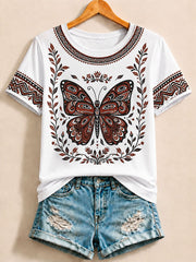Butterfly Garden Story – Blumen Baumwoll T-Shirt