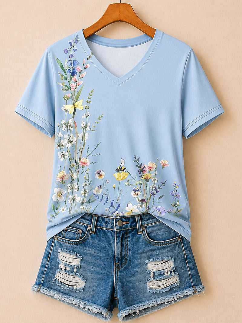 Wildflower Meadow With Bees And Foxgloves - Life Stories Cotton Tee