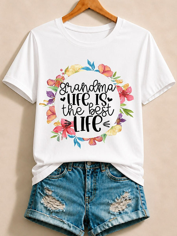 Grandma Life Is The Best Life Floral Wreath - Life Stories Cotton Tee