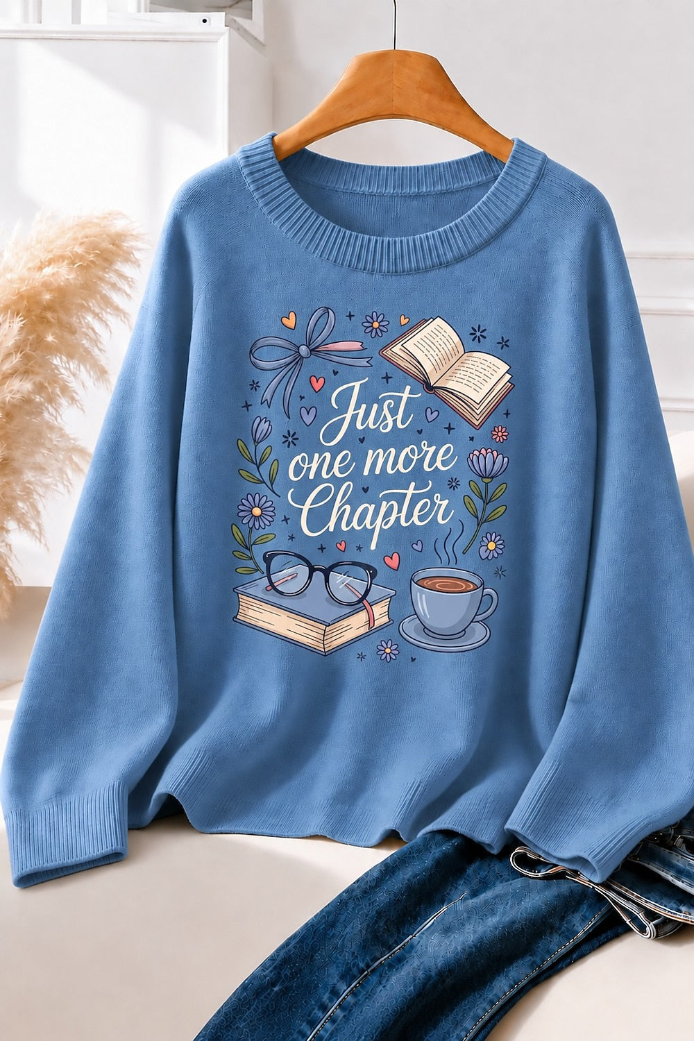 Just One More Chapter With Books And Flowers - Life Stories Cotton Blend Sweaters