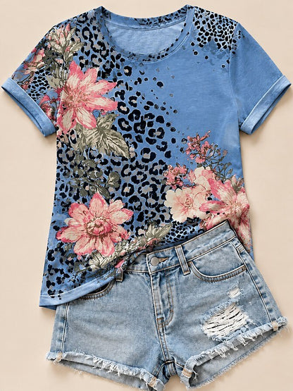 Peonies With Leopard Print - Flora Cotton Tee