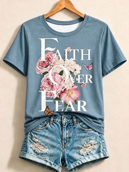 Blue Floral Letter Tee in Blue