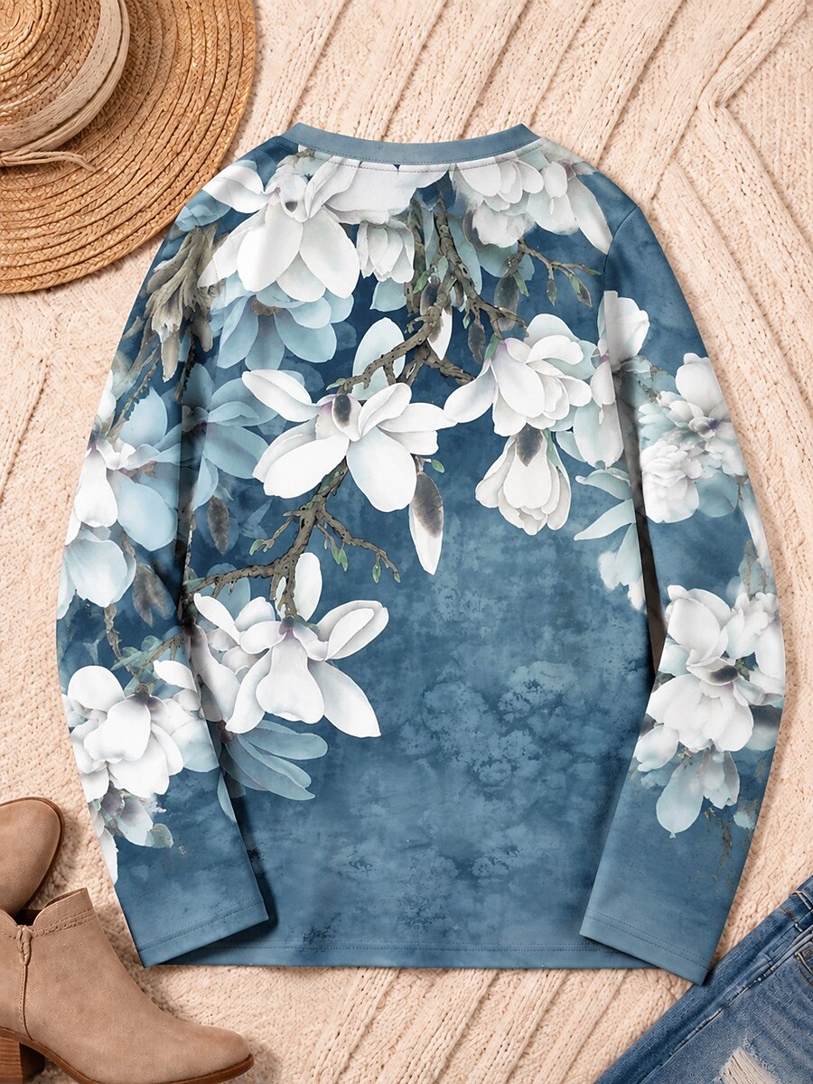 Botanical Blossoms Across The Shoulders - Flora Cotton Long Sleeve Tee