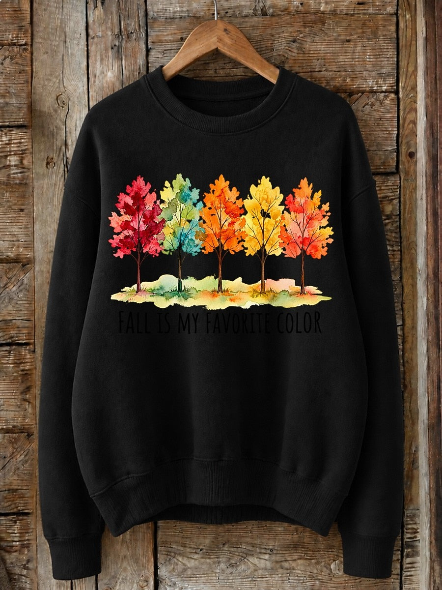 Fall Is My Favorite Color With Watercolor Trees - Life Stories Cotton Blend Sweatshirt