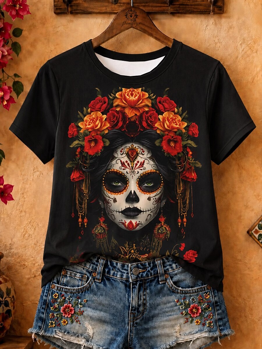 Floral Skull Portrait - Life Stories Cotton Tee