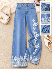 Floral Border Wide Leg Jeans - Flora Women's Jeans