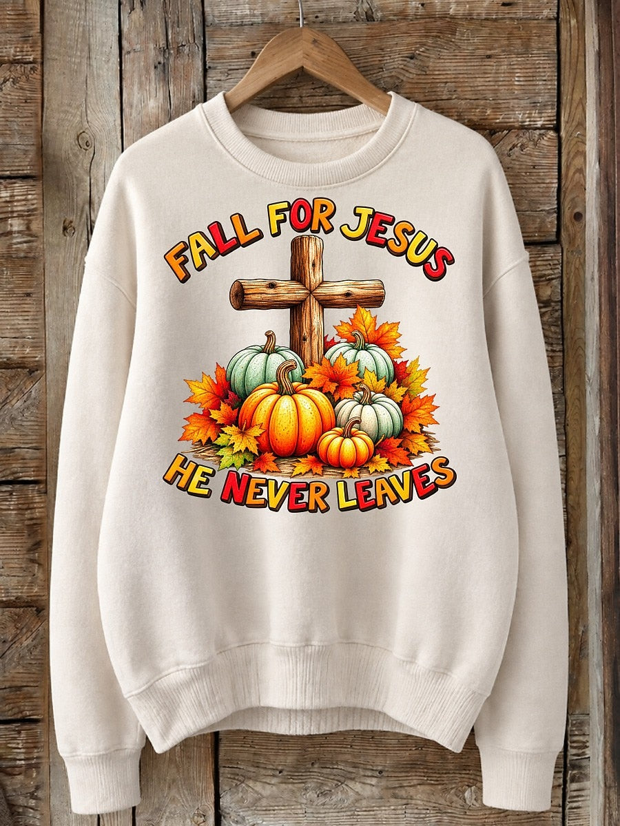 Fall For Jesus He Never Leaves - Christian Inspirational Cotton Blend Sweatshirt