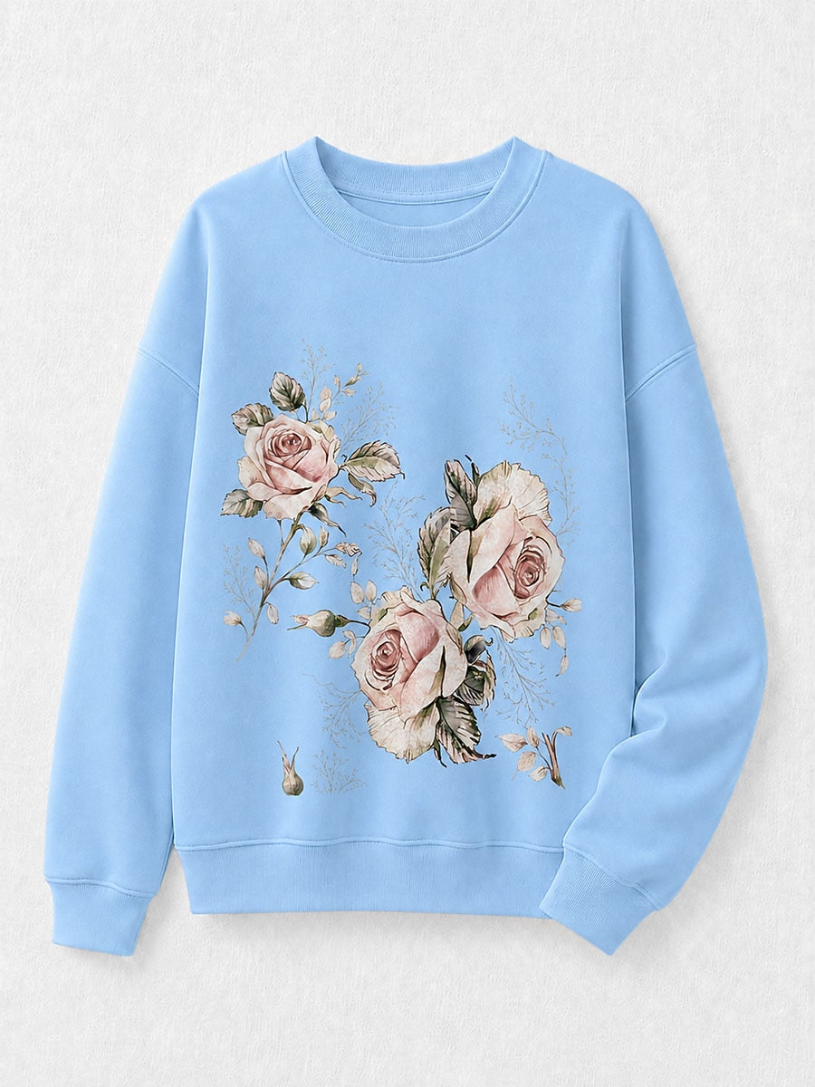 Blue Red Floral Sweatshirt in Blue