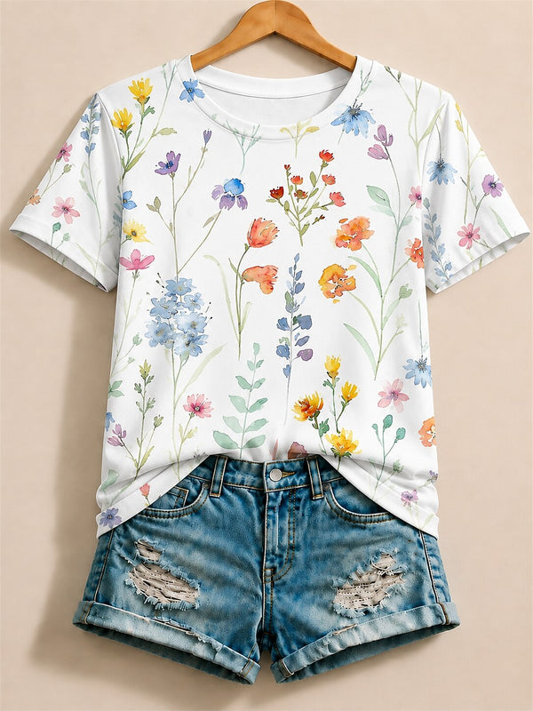 Wildflower Meadow Bloom - Floral Cotton Tee
