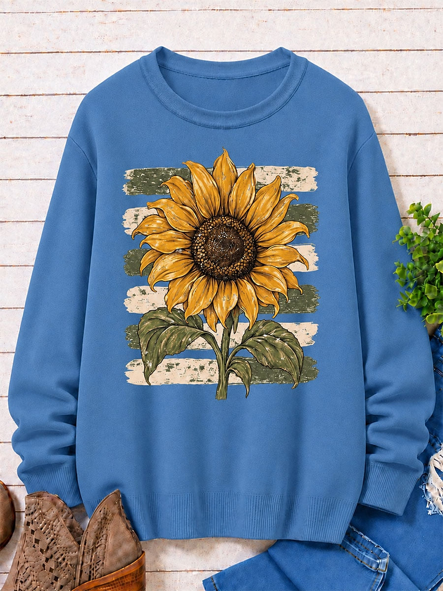 Sunflower Against Rustic Stripes women's sweatshirts - product image 1