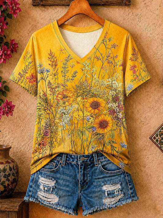 Sunflowers And Wildflowers women's cotton tee - Blue