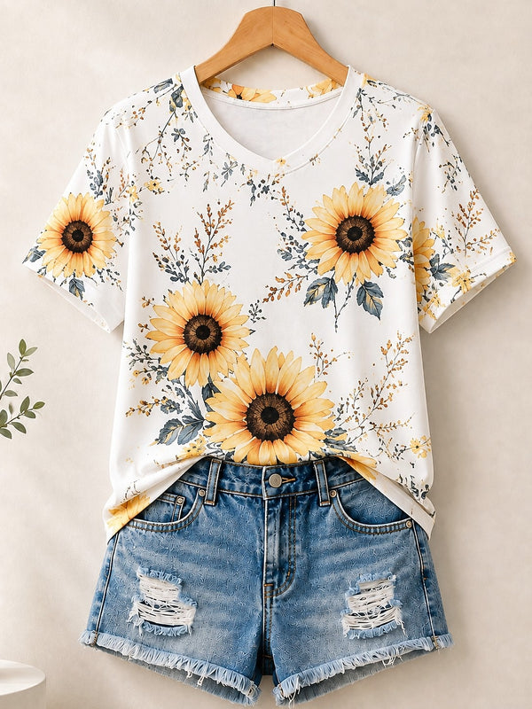 Sunflowers Allover Print - Flora Cotton Tee