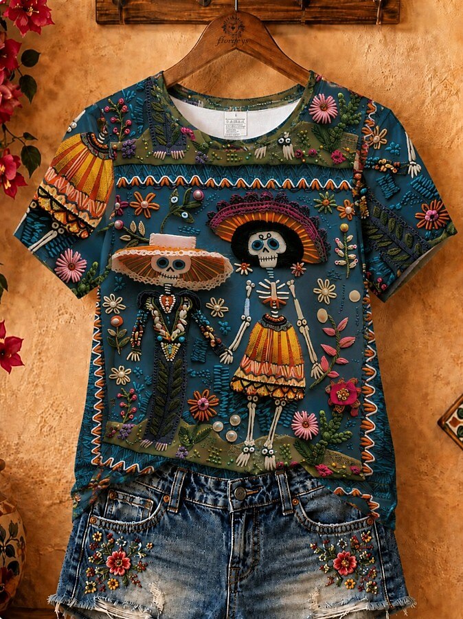 Floral Skull Design - Life Stories Cotton Tee