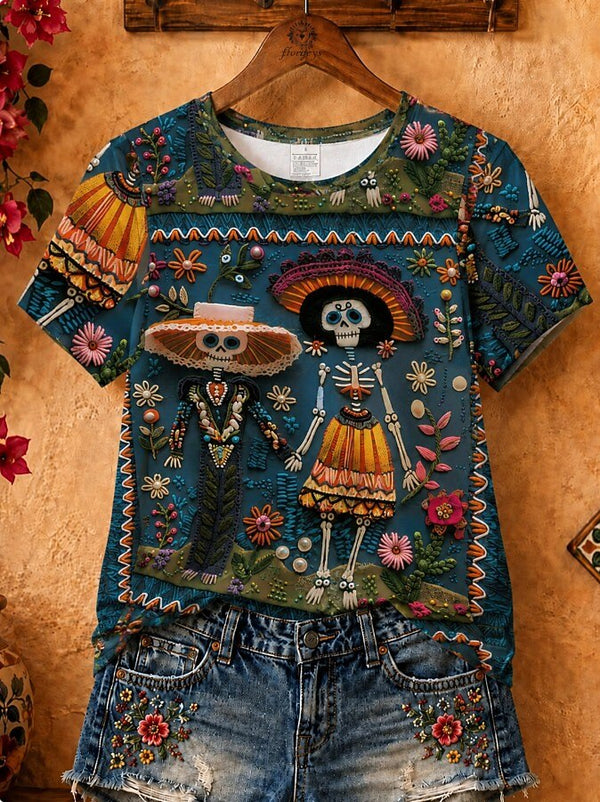 Floral Skull Design - Life Stories Cotton Tee