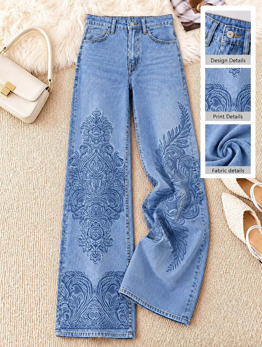 Botanical Side Detail Wide Leg Jeans - Flora Women's Jeans