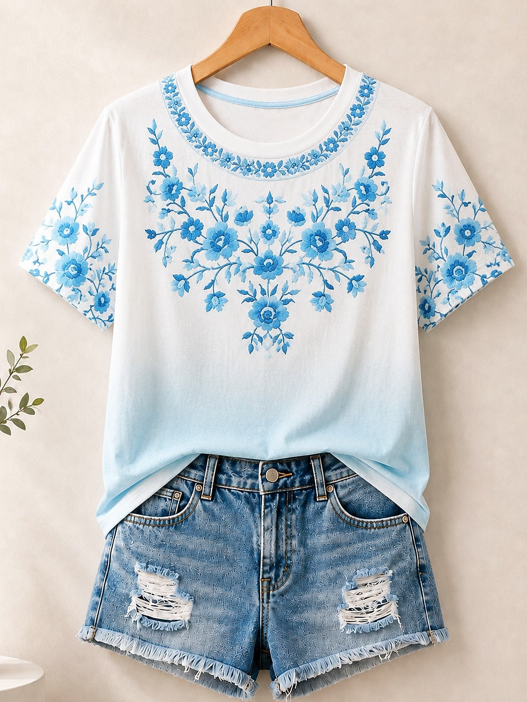Floral Embroidery Print - Flora Cotton Tee