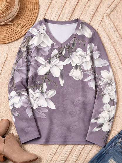 Botanical Blossoms Across The Shoulders - Flora Cotton Long Sleeve Tee