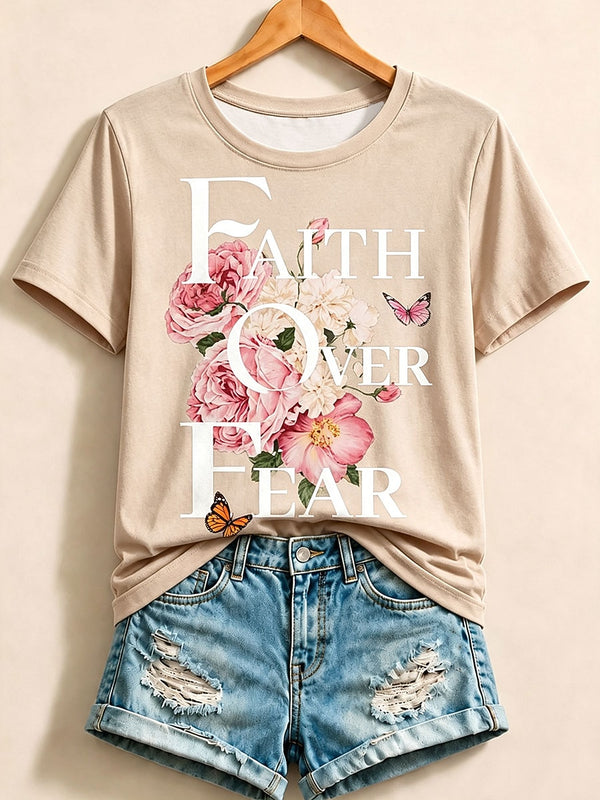 Roses Faith Over Fear - Christian Inspirational Cotton Tee