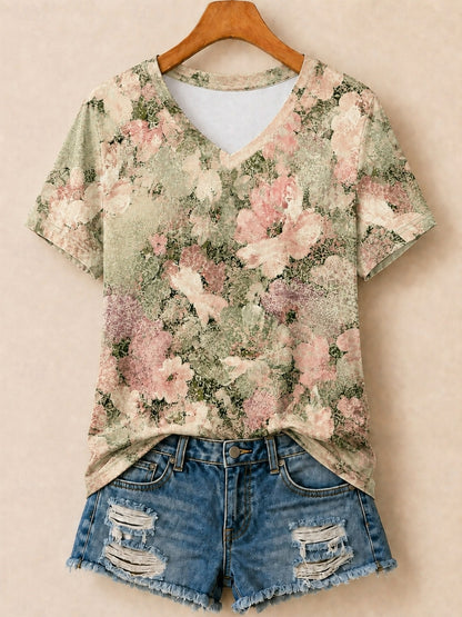 Allover Rose And Daisy Garden - Flora Cotton Tee