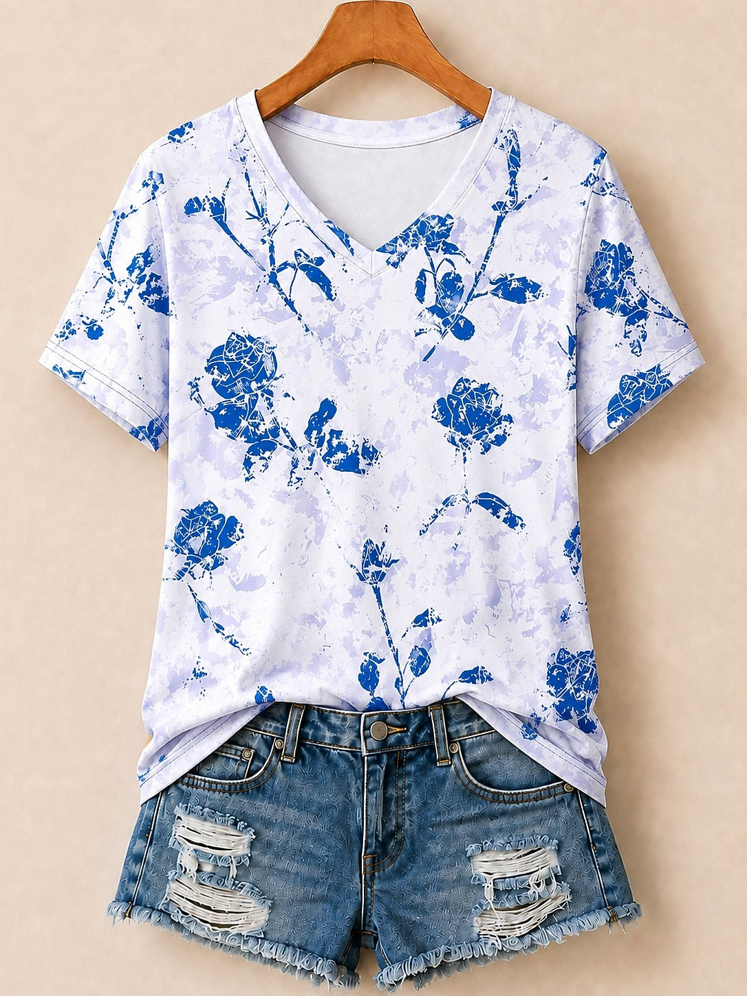 Rose Silhouettes Allover Print - Flora Cotton Tee