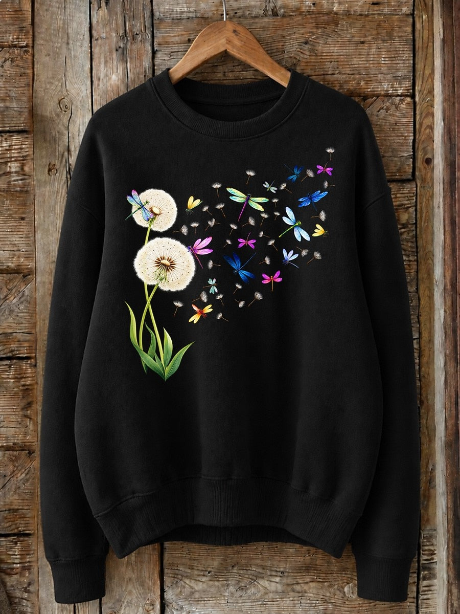 Dandelions And Dragonflies In The Wind - Life Stories Cotton Blend Sweatshirt