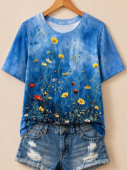 Wildblumenwiese mit Butterblumen und Mohnblumen – Life Stories Baumwoll-T-Shirt