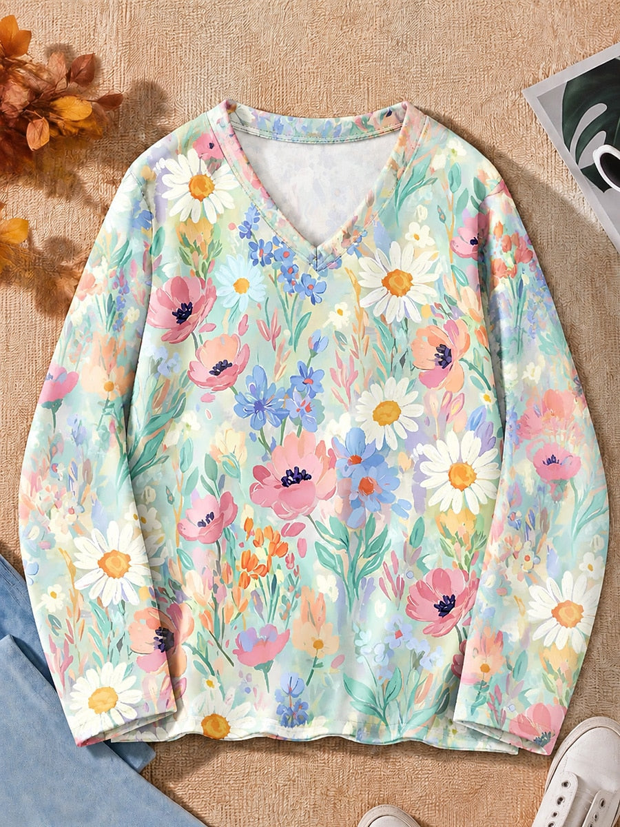 Wildflower Meadow Blossoms - Flora Cotton Long Sleeve Tee
