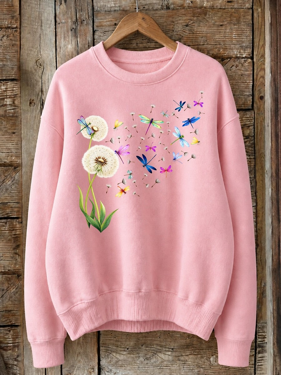 Dandelions And Dragonflies In The Wind - Life Stories Cotton Blend Sweatshirt