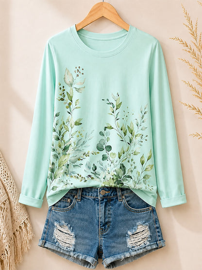 Wildflower Meadow Border women's cotton long sleeve tee - Light Green