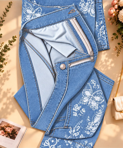 Floral Border Wide Leg Jeans - Flora Women's Jeans