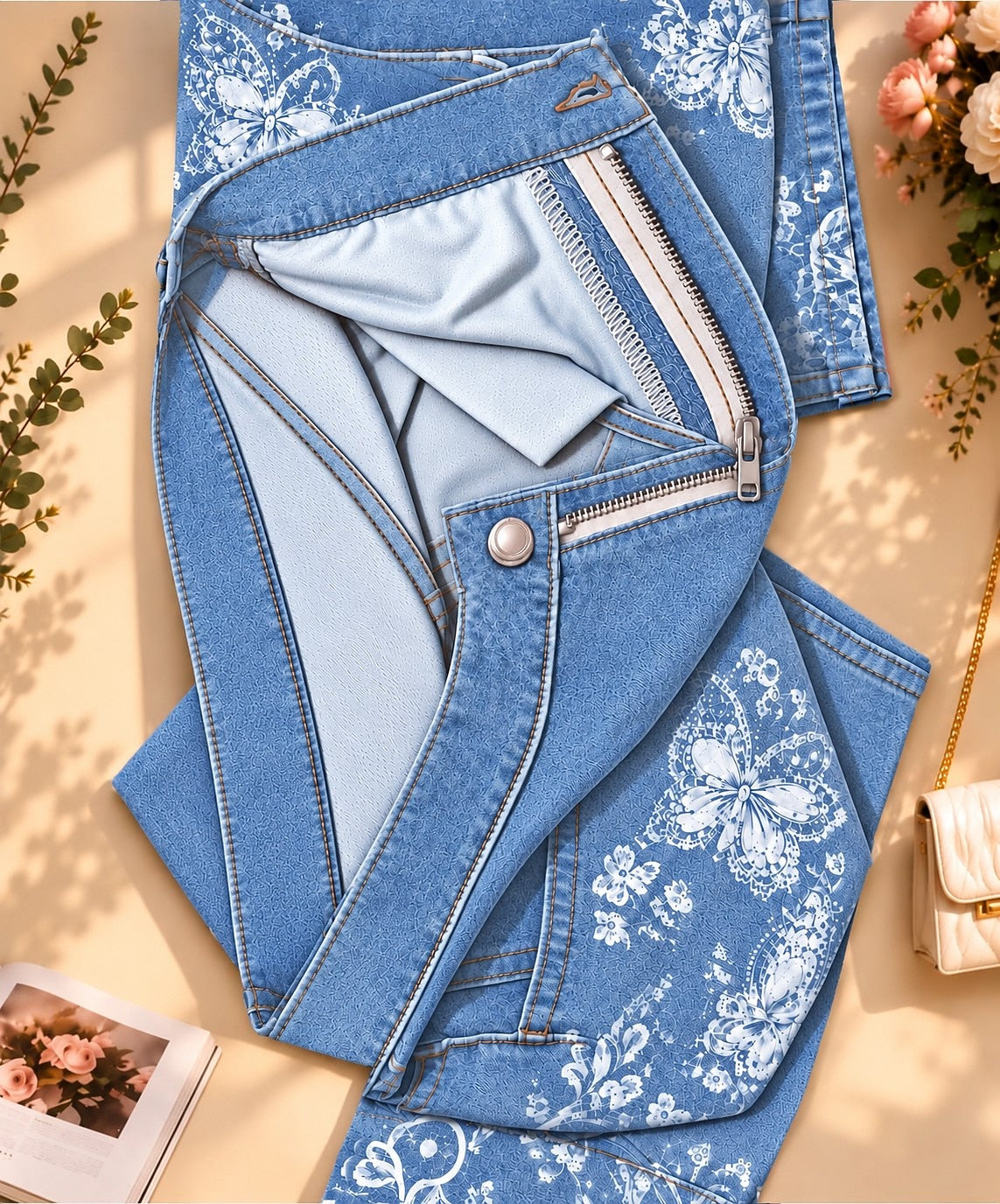 Floral Panel Wide Leg Jeans - Flora Women's Jeans