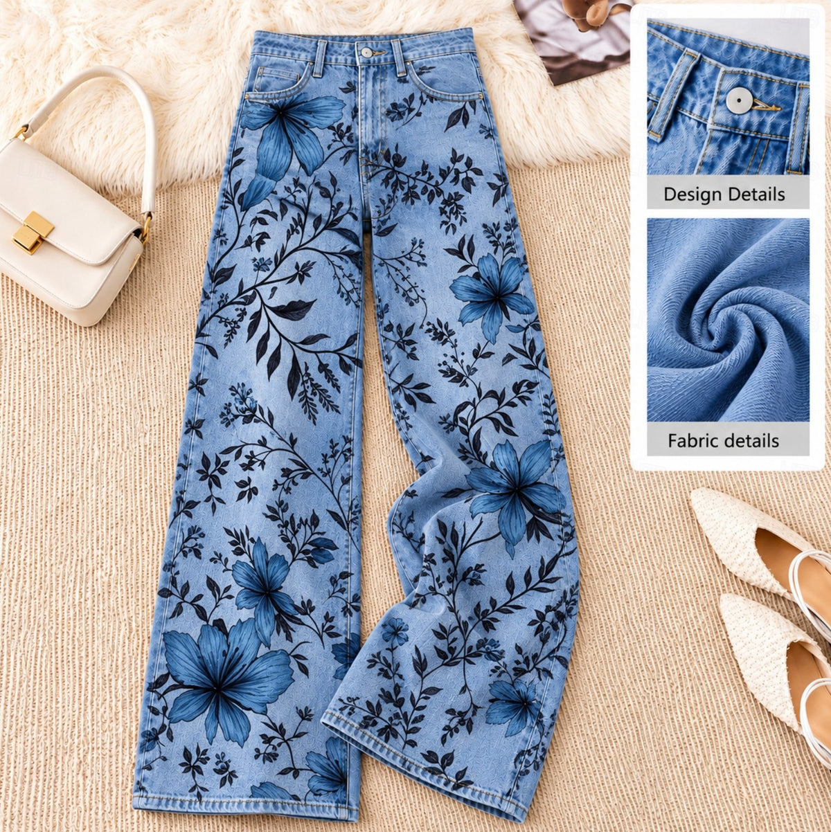 Botanical Vine Wide Leg Jeans - Flora Women's Jeans
