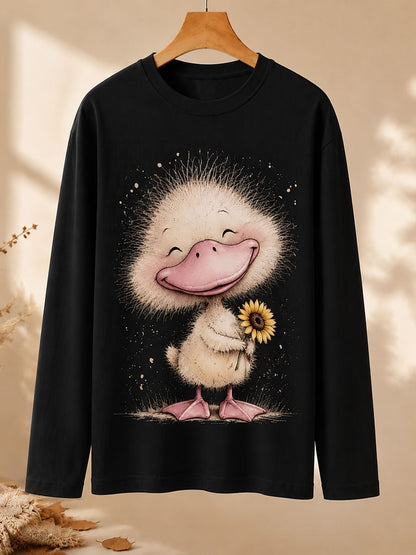 Duckling With Sunflower - Nature Story Cotton Long Sleeve Tee